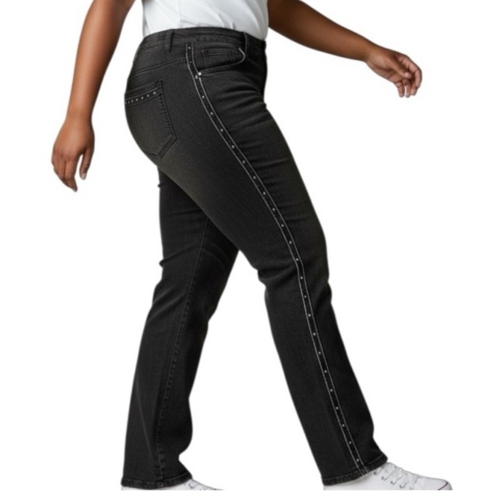 Lane Bryant Black Denim Slim Fit SKINNY Slim Leg Embellished Seam Jeans …